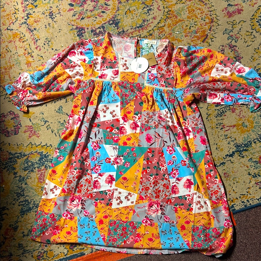Umgee Multicolor Floral Dress XL - Boho Patchwork NWT‎